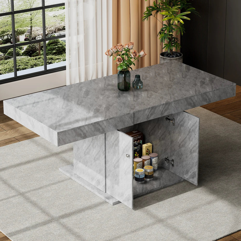 Table extensible 140-180 cm, plateau aspect béton