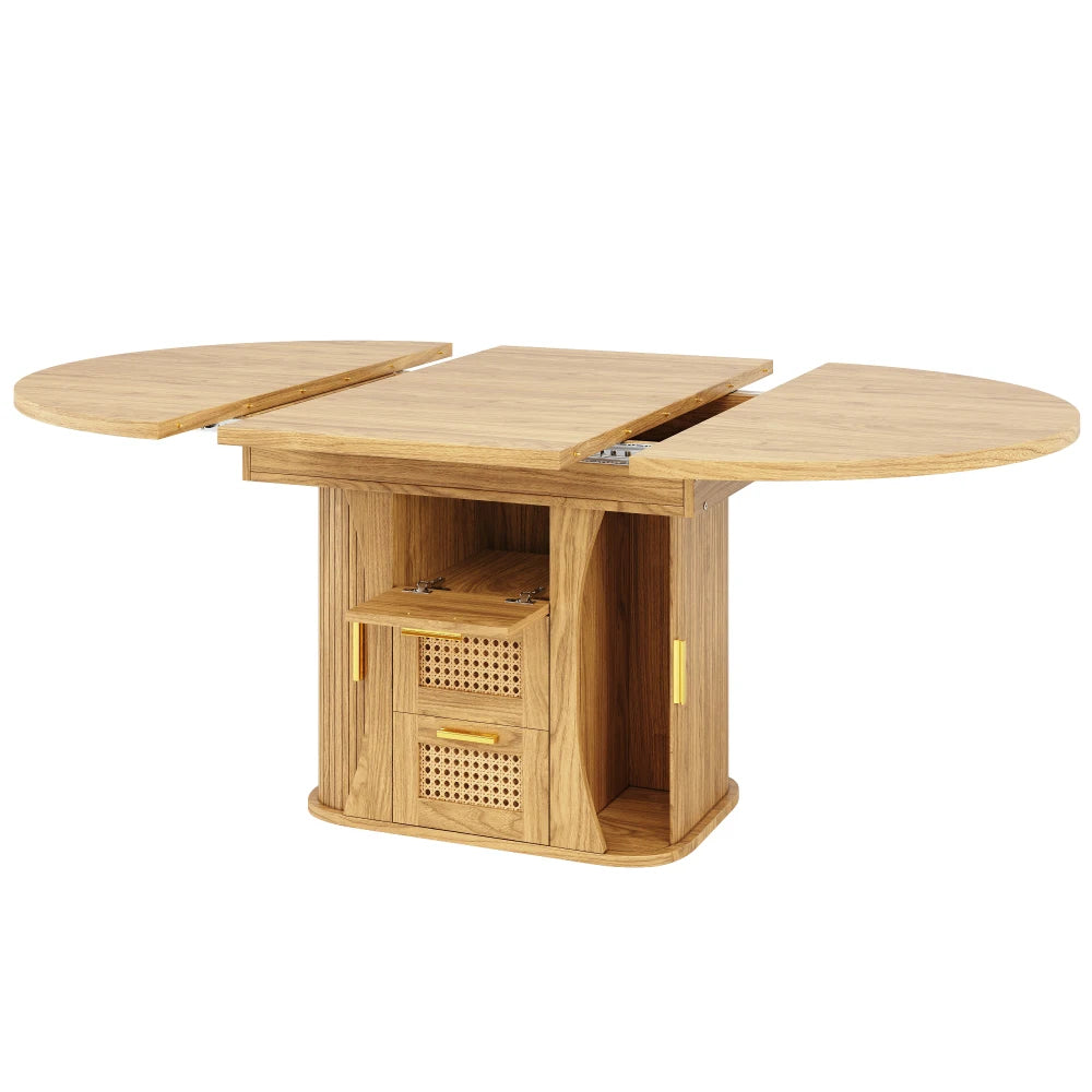 Table extensible 118-158 cm à tiroirs rotin
