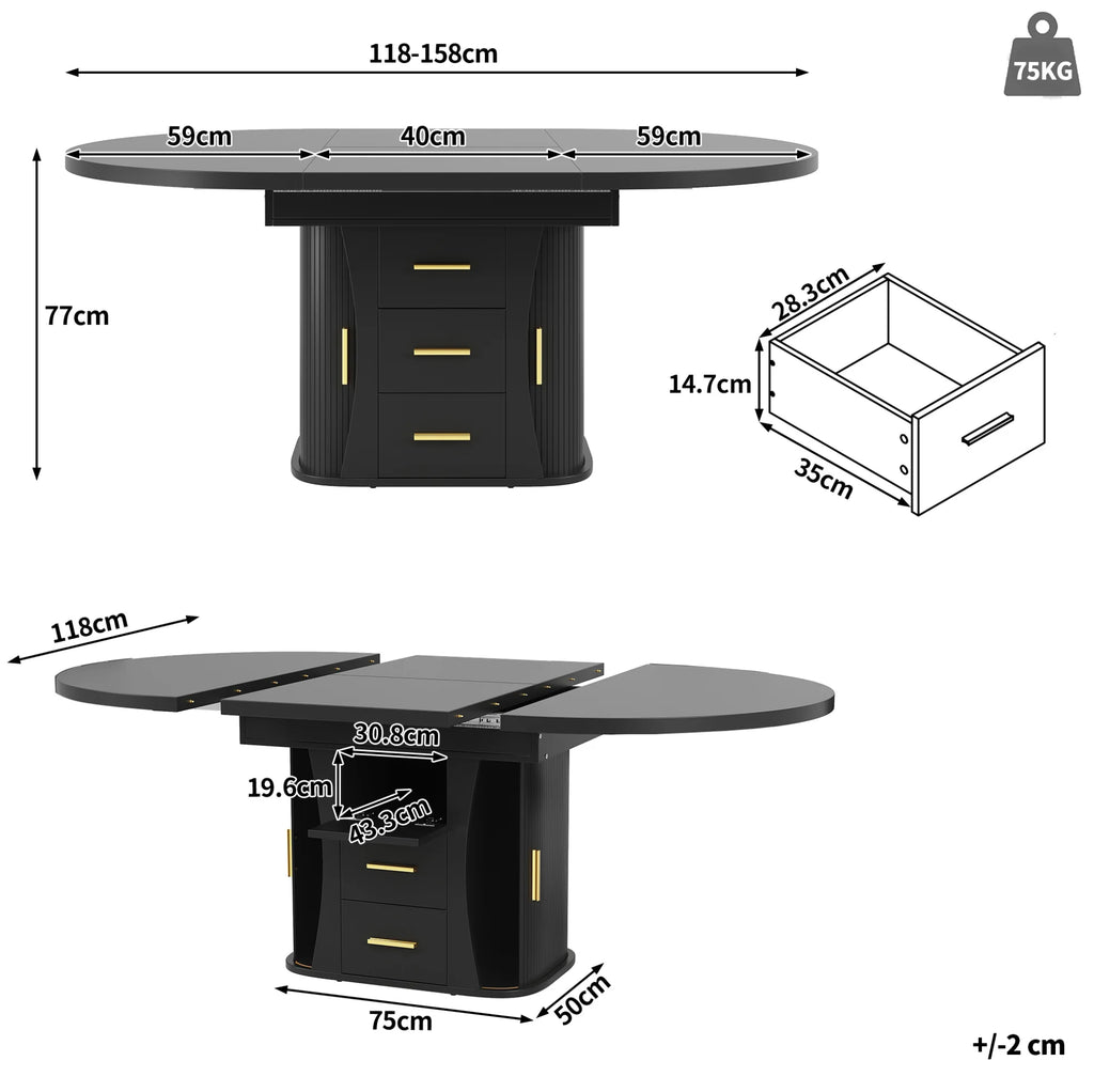 Table ronde extensible noire 118-158 cm