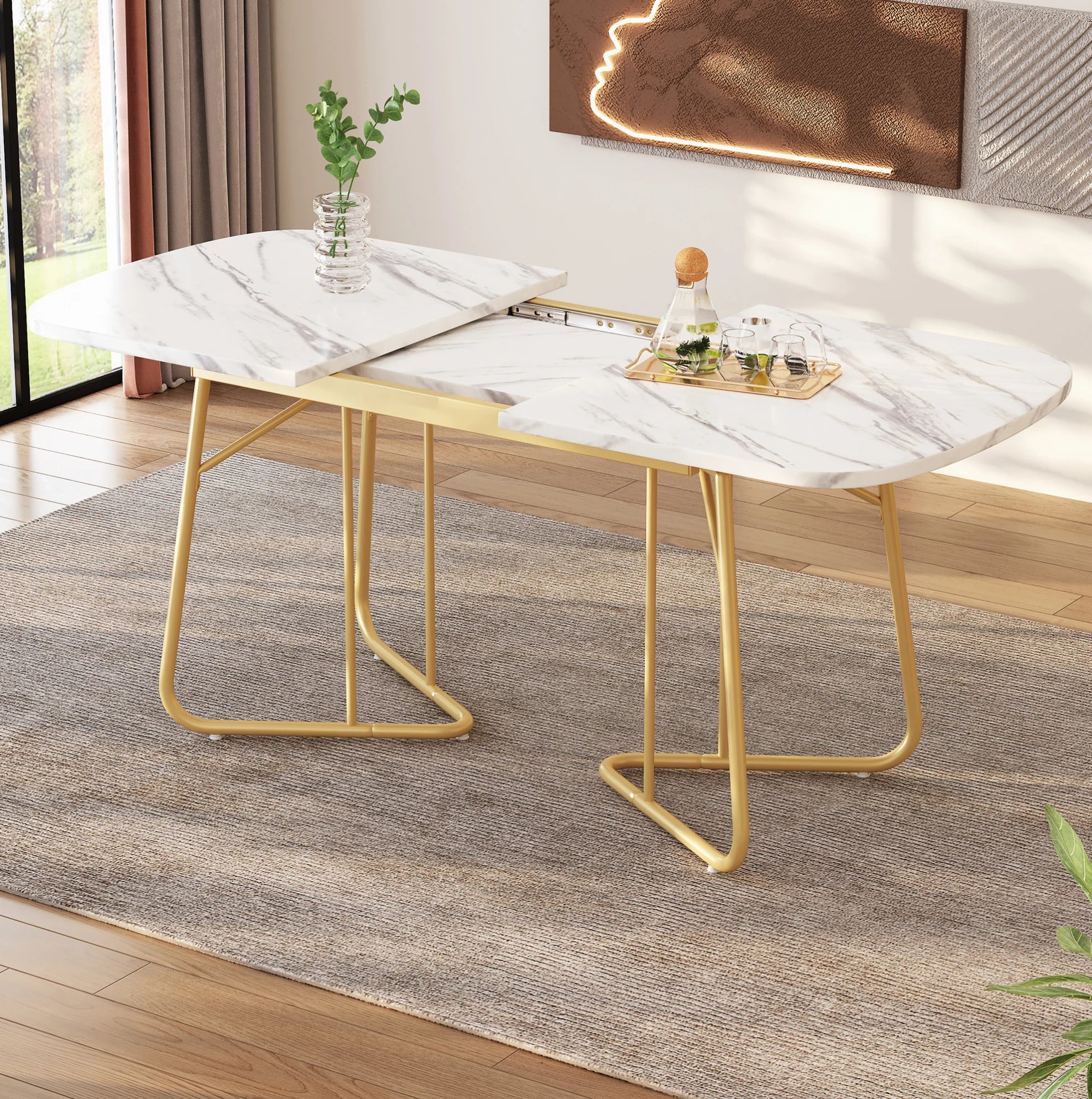 Table extensible blanche 140-180 cm, pieds dorés