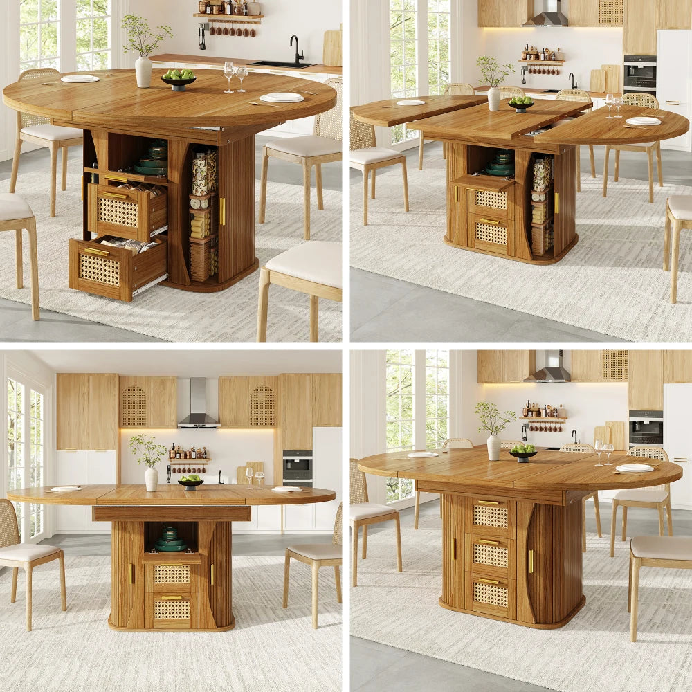 Table extensible 118-158 cm à tiroirs rotin