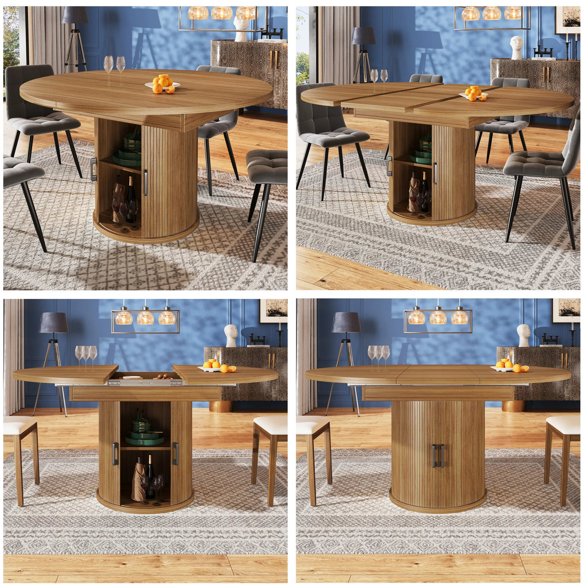 Table extensible ronde à ovale, noyer 118-158 cm