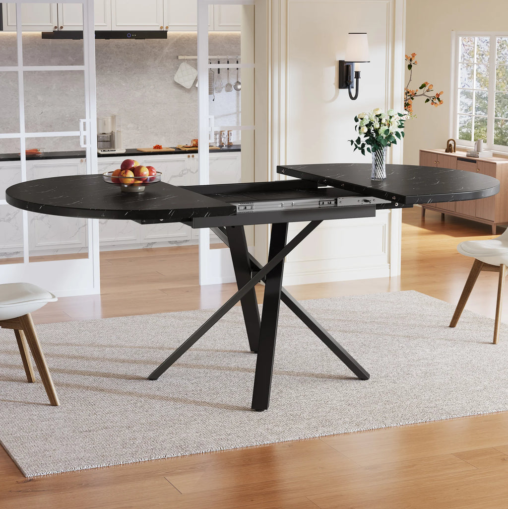 Table ronde extensible 100-140 cm, aspect marbre