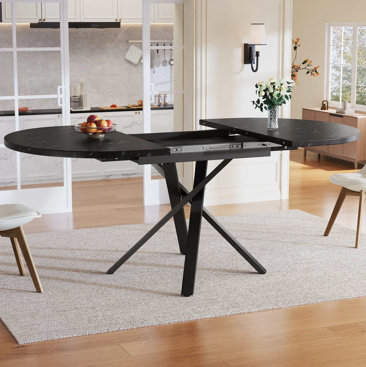Table ronde extensible 100-140 cm, aspect marbre