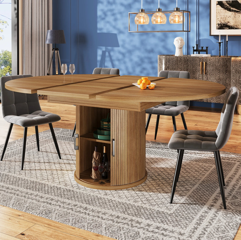 Table extensible ronde à ovale, noyer 118-158 cm
