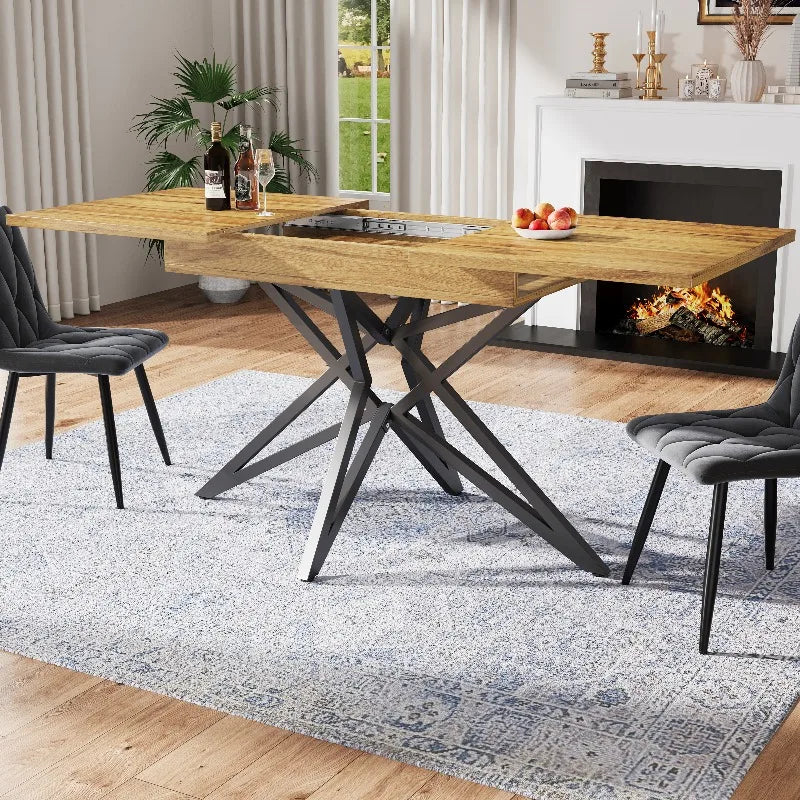 Table extensible pieds étoile, noyer ou blanc
