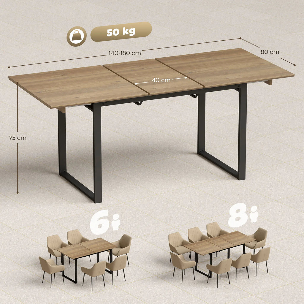 Table extensible 140-180 cm, bois et acier