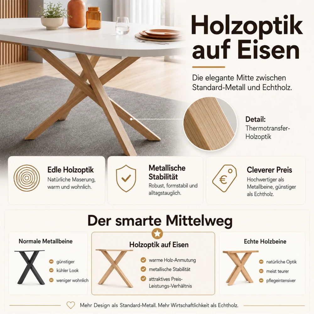 Table ronde extensible 100-140 cm, pieds croisés