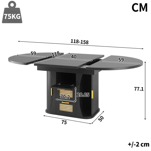 Table extensible à tiroirs rotin, finition bois