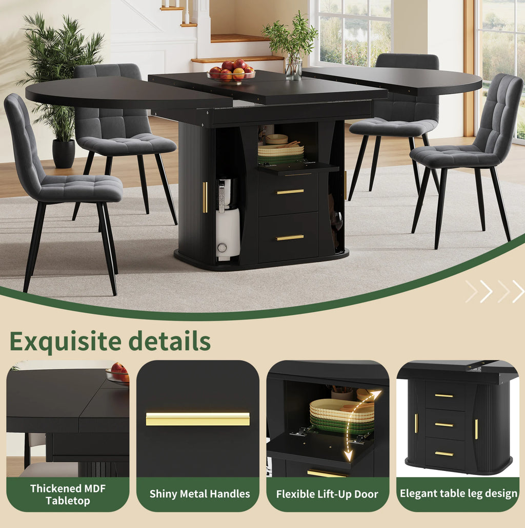 Table ronde extensible noire 118-158 cm