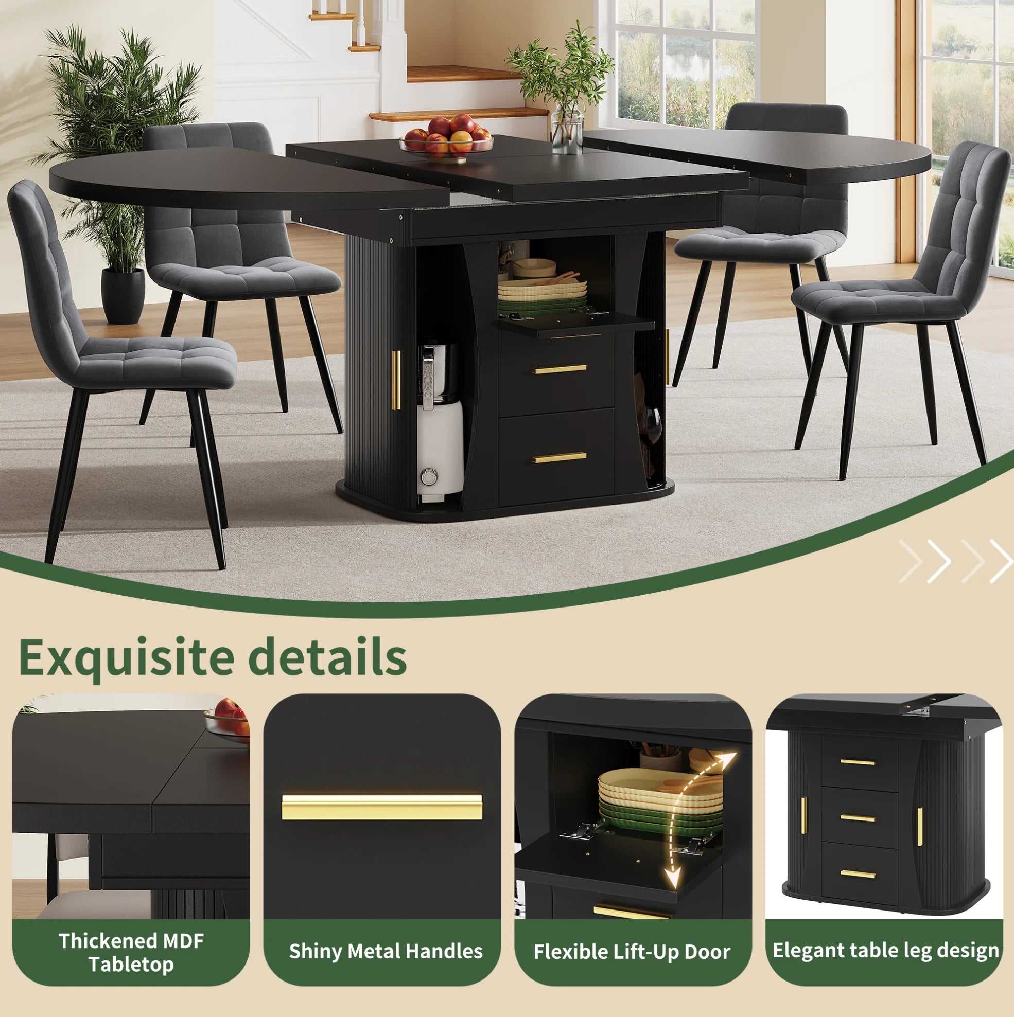 Table ronde extensible noire 118-158 cm