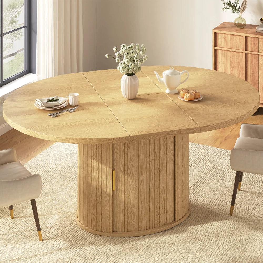 Table ronde extensible 120-160 cm avec bahut