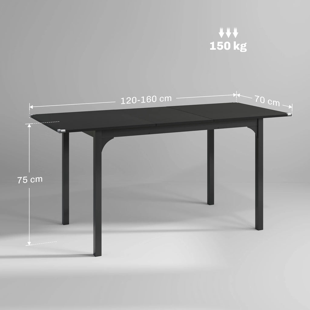 Table extensible noire à allonge, 4 à 6 personnes