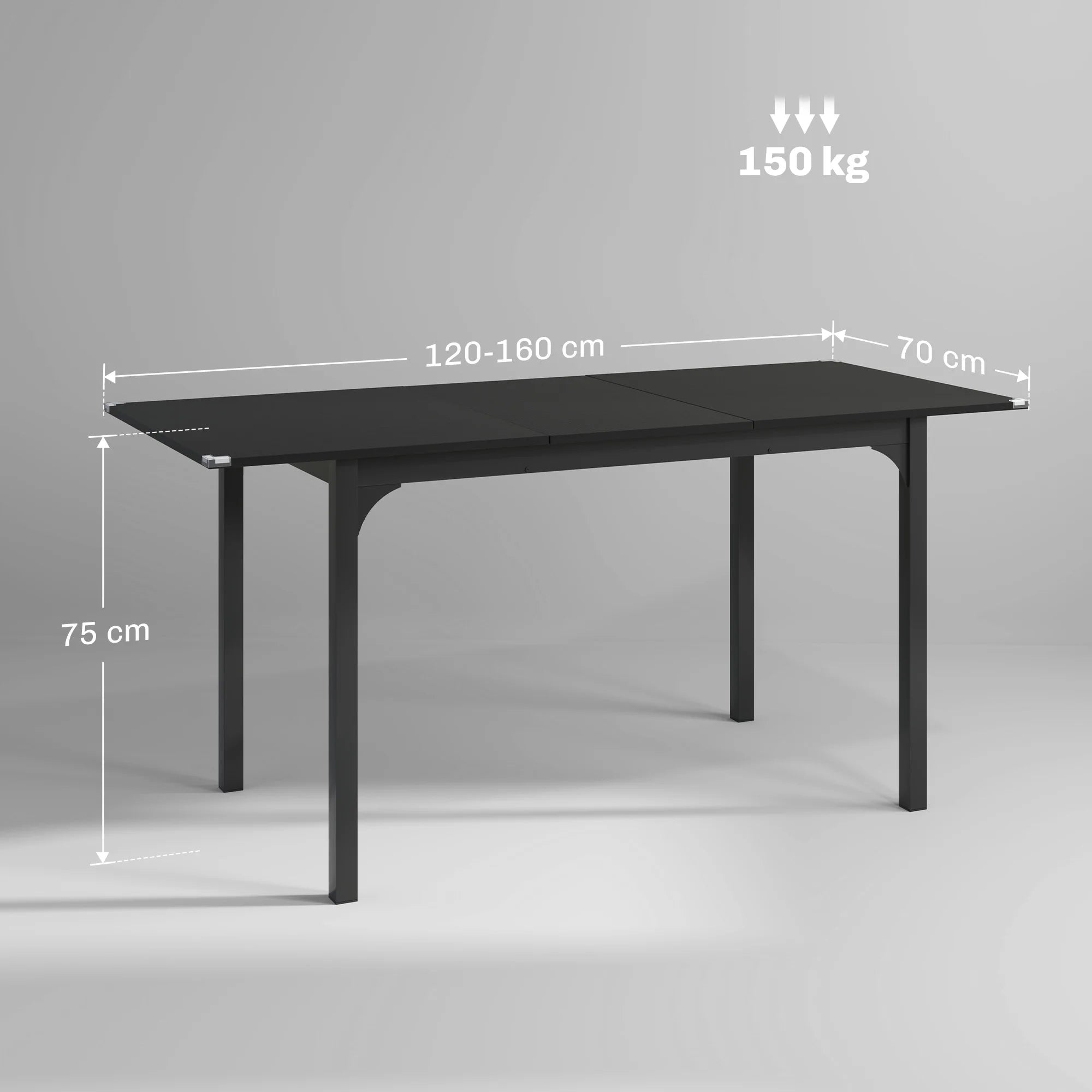 Table extensible noire à allonge, 4 à 6 personnes