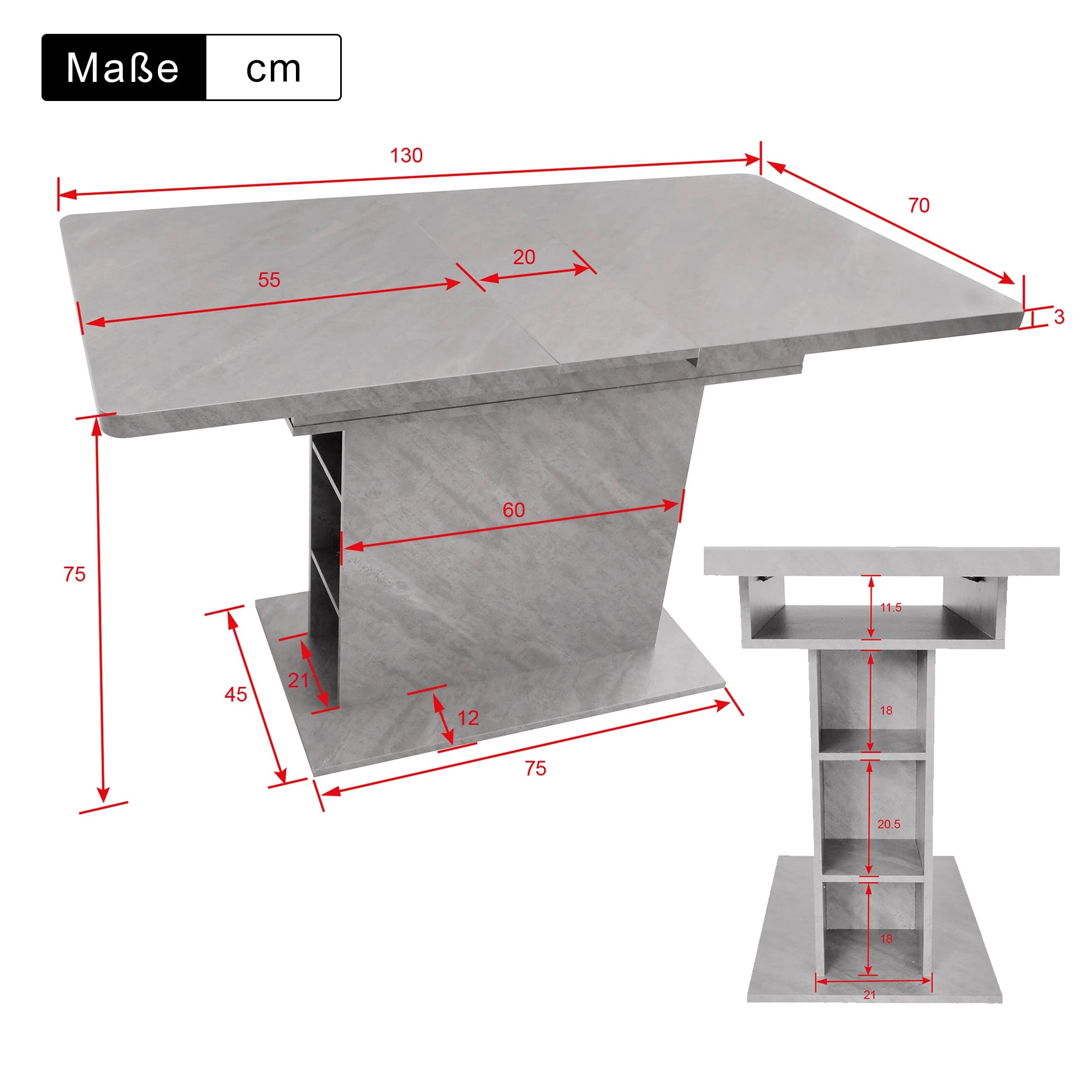 Table extensible avec rangement, structure fer
