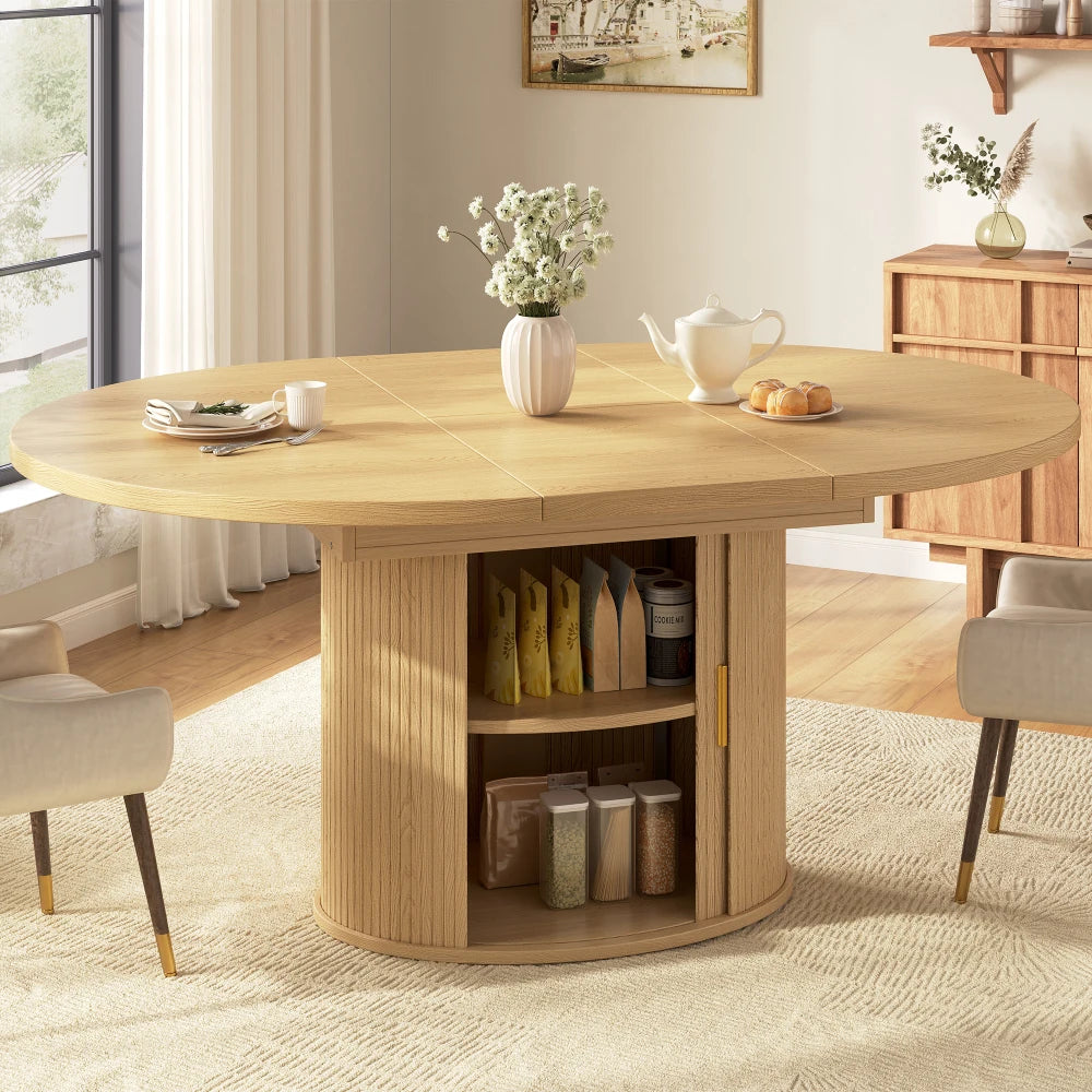 Table ronde extensible 120-160 cm avec bahut