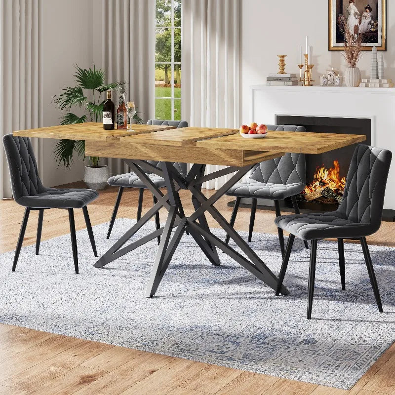 Table extensible pieds étoile, noyer ou blanc