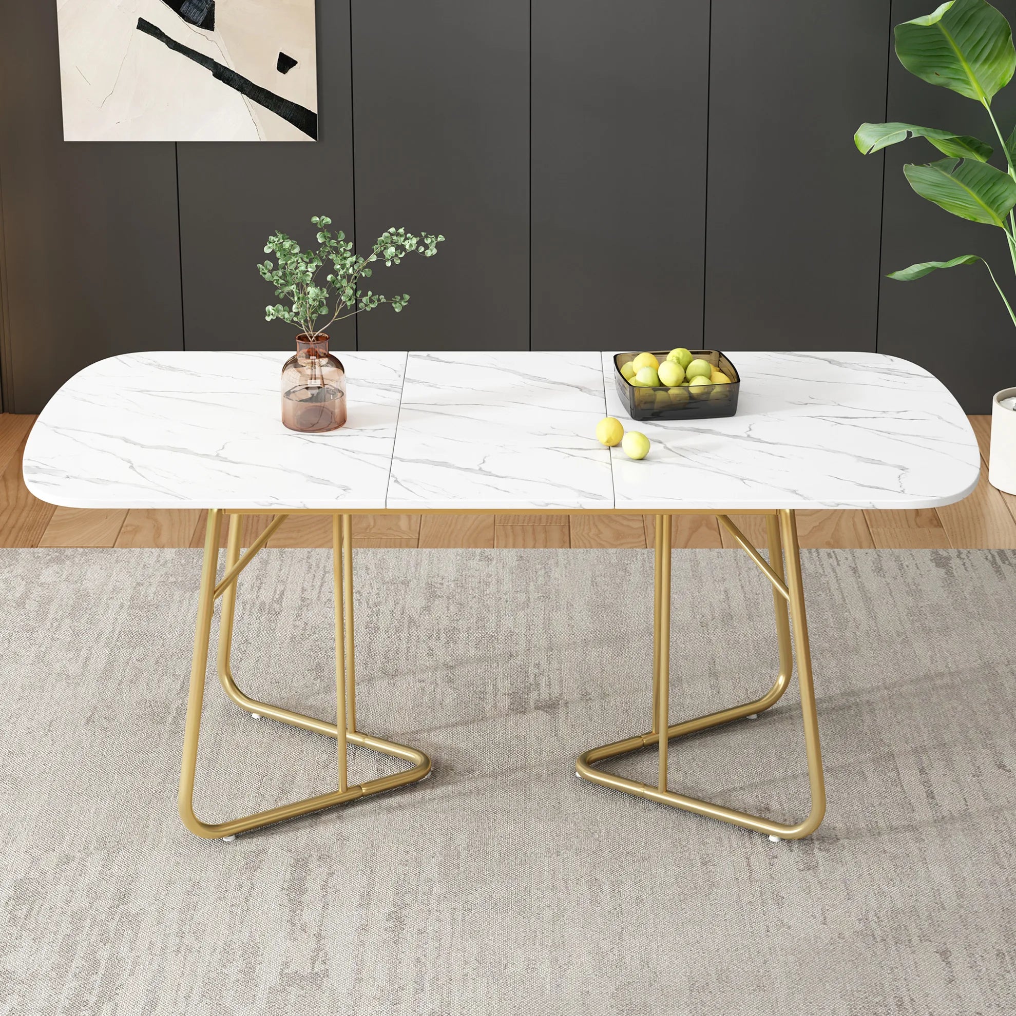 Table extensible blanche 140-180 cm, pieds dorés