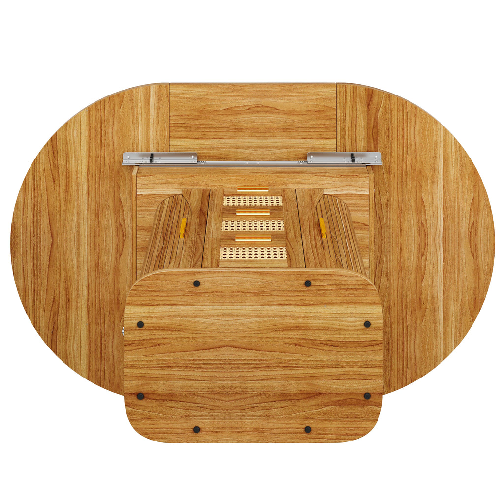 Table extensible à tiroirs rotin, finition bois