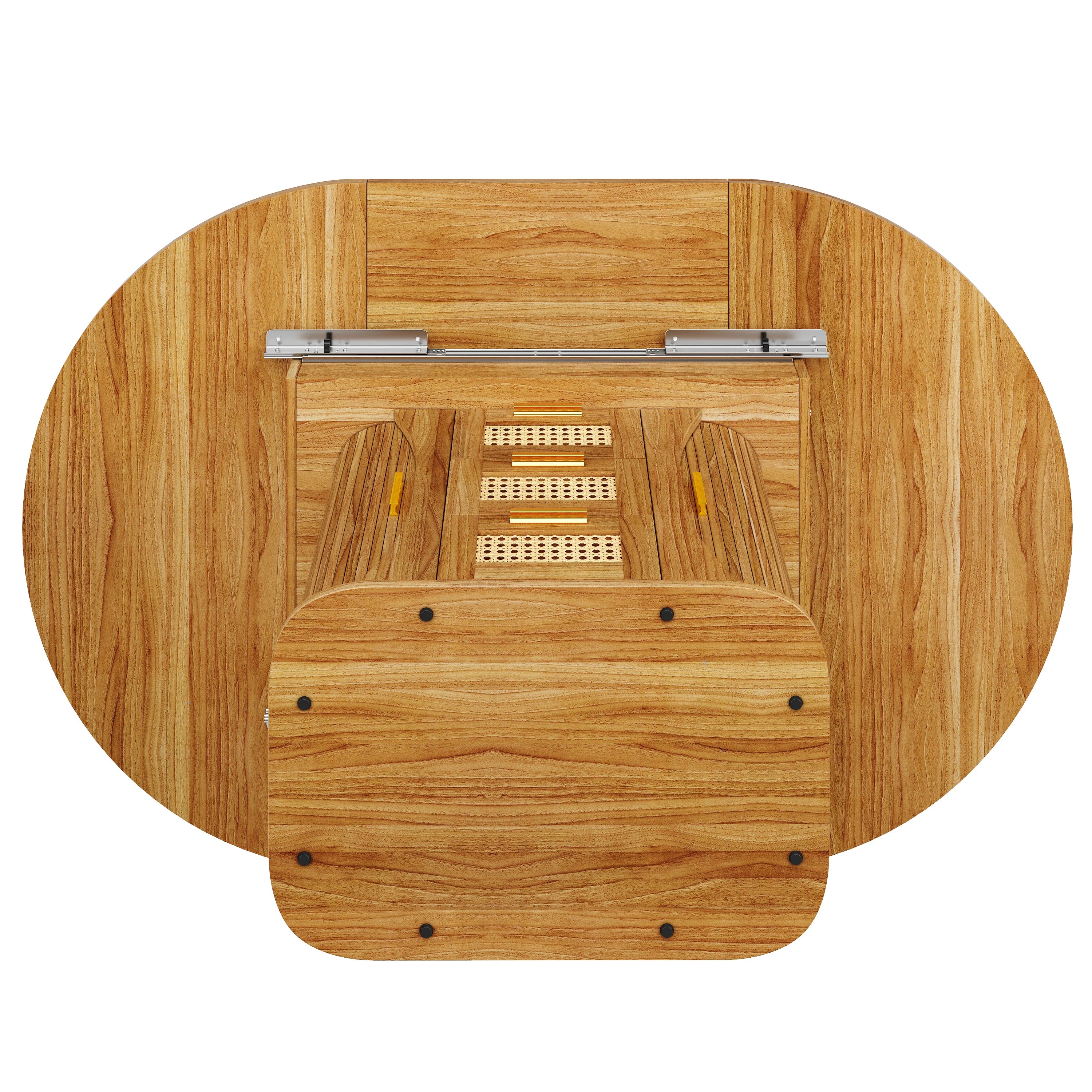 Table extensible à tiroirs rotin, finition bois