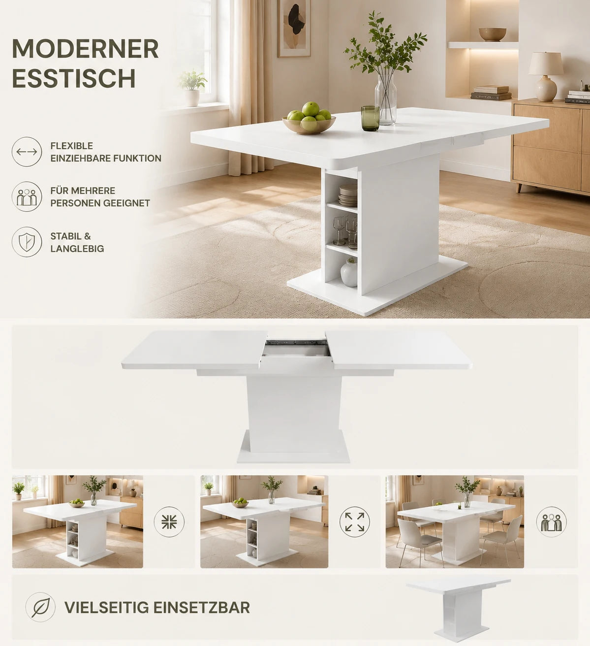 Table extensible avec rangement, structure fer