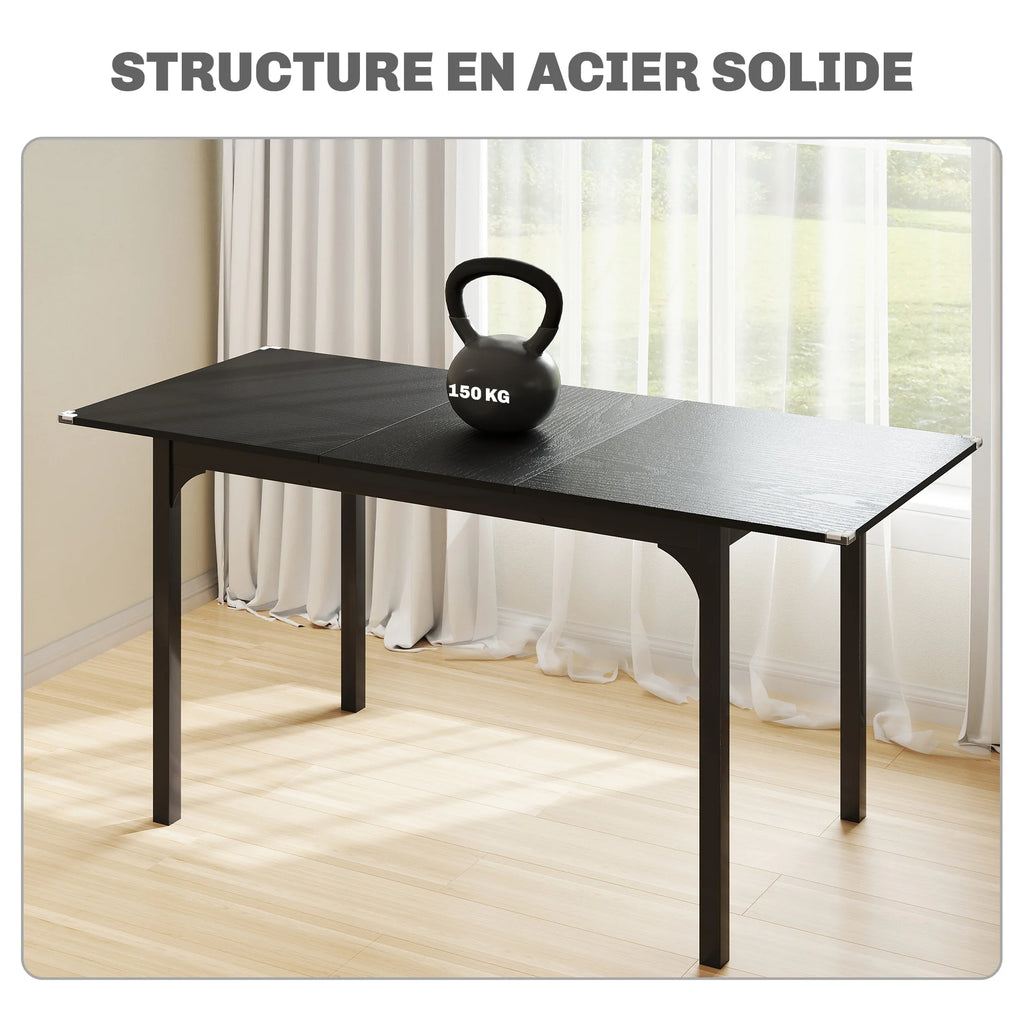 Table extensible noire à allonge, 4 à 6 personnes