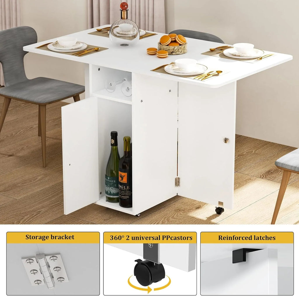 Table pliante sur roulettes avec étagères