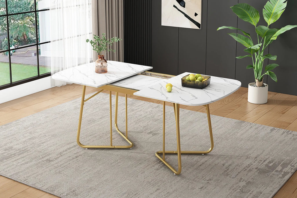 Table extensible blanche 140-180 cm, pieds dorés