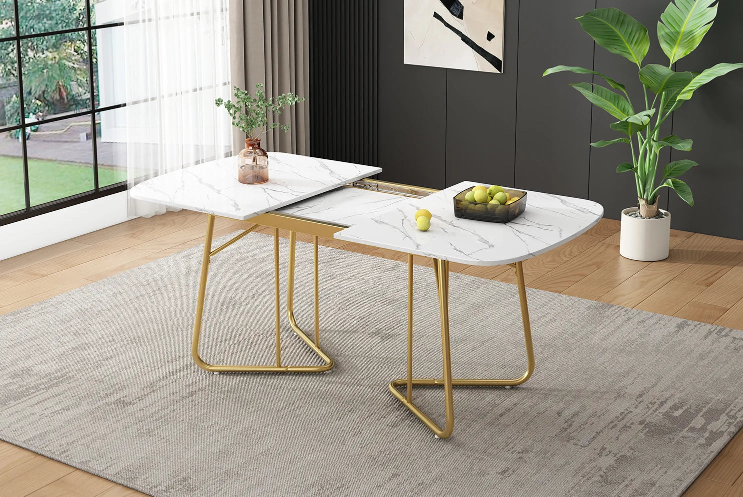 Table extensible blanche 140-180 cm, pieds dorés