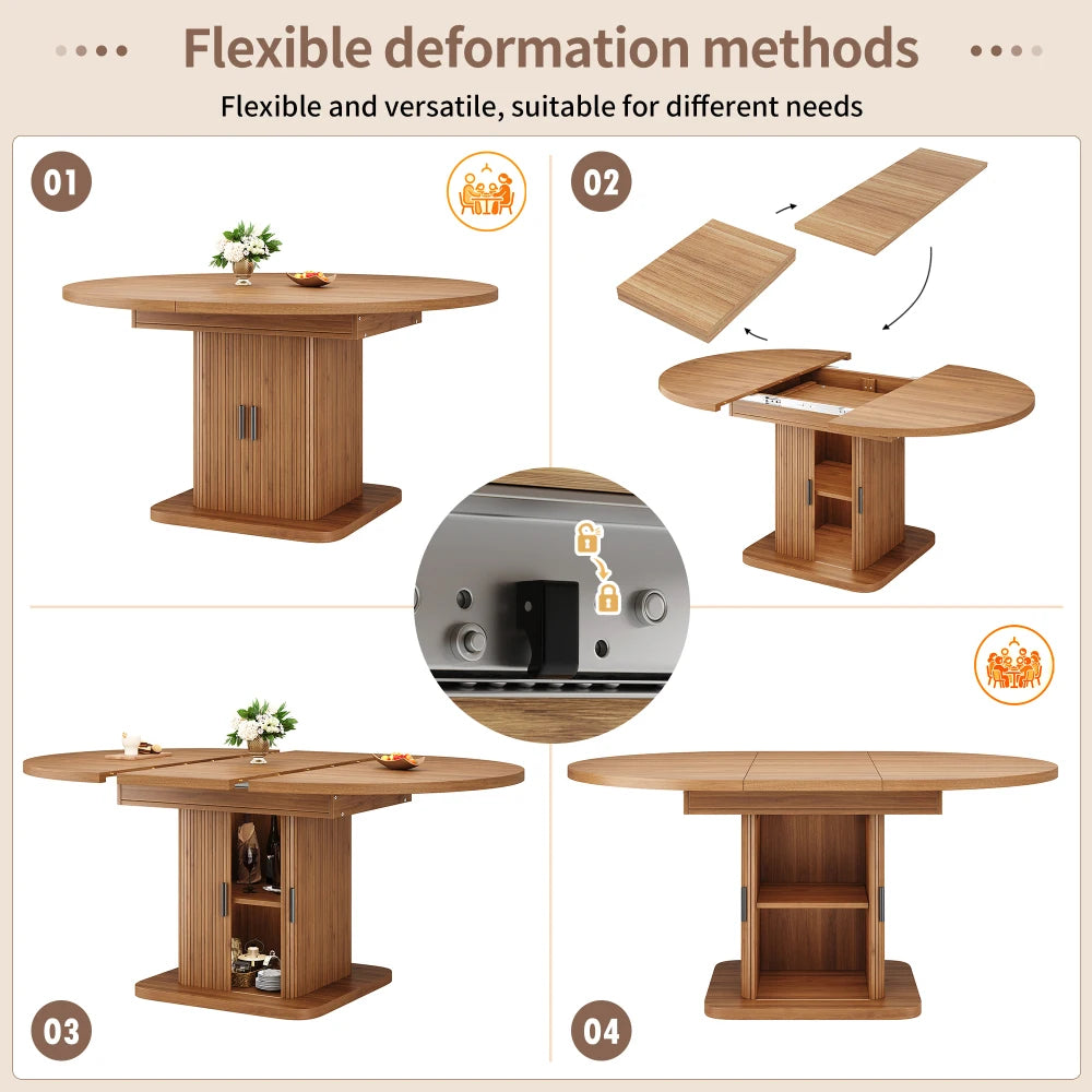 Table extensible avec portes coulissantes et allonge