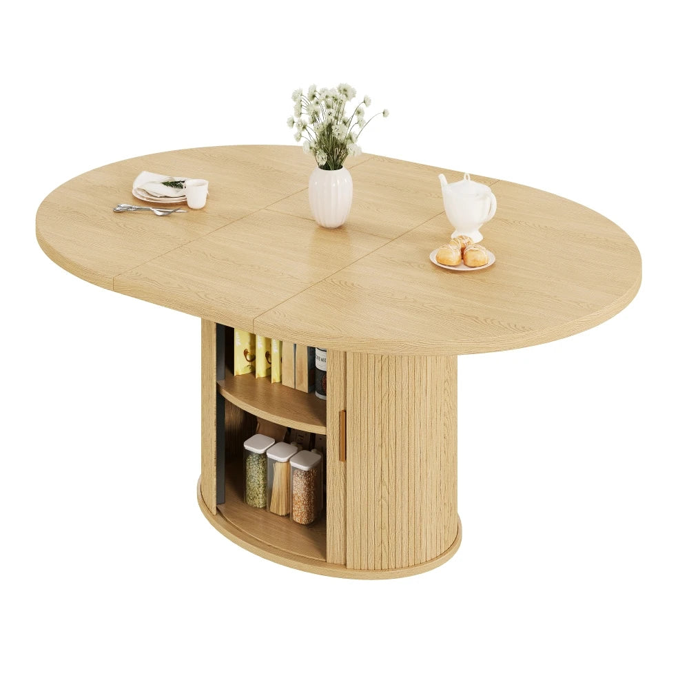 Table ronde extensible 120-160 cm avec bahut