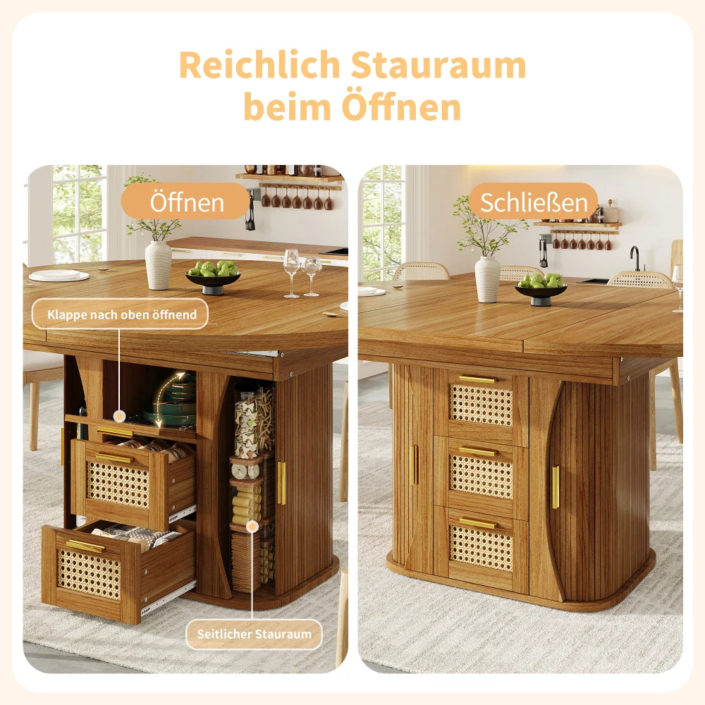 Table extensible 118-158 cm à tiroirs rotin