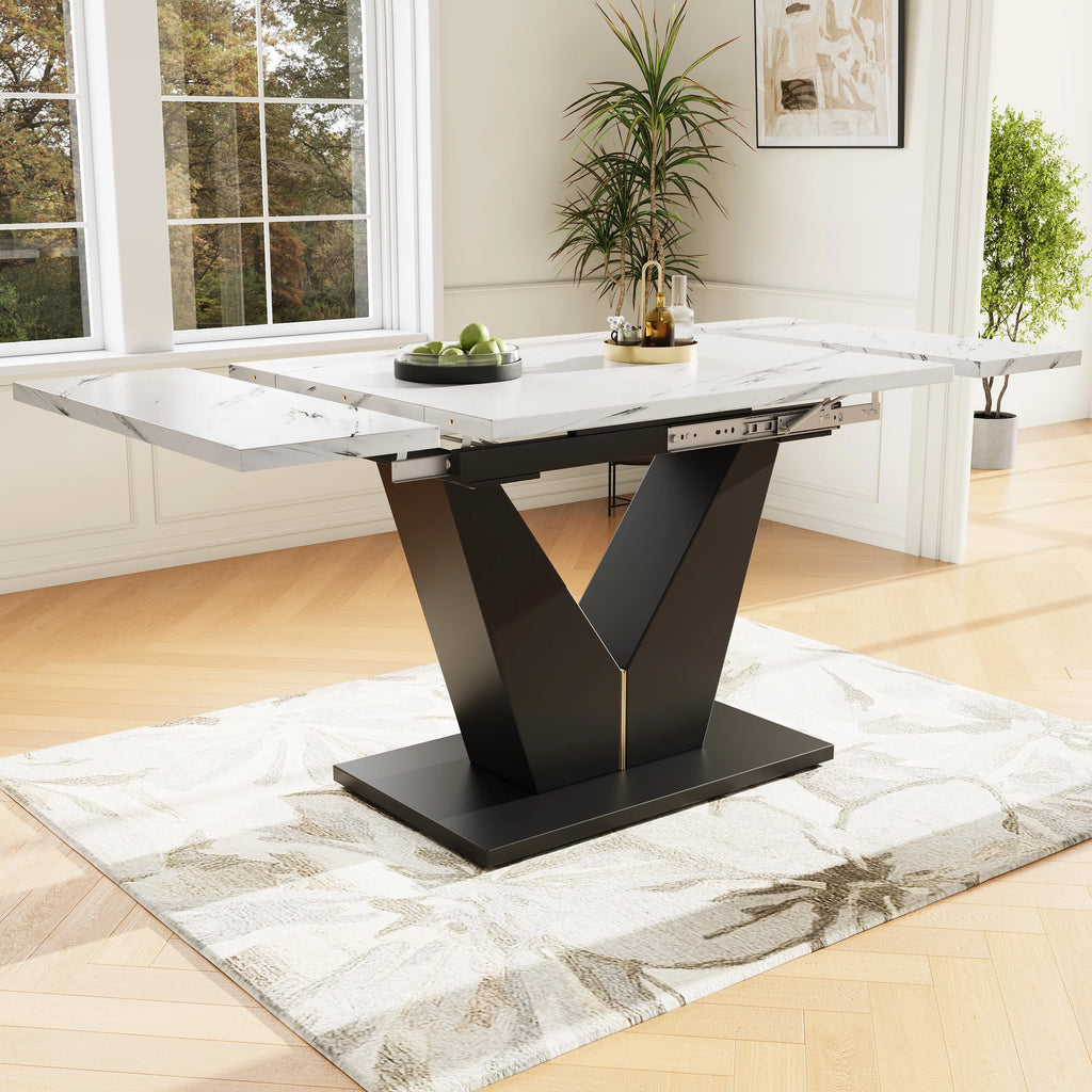 Table extensible télescopique, plateau aspect marbre