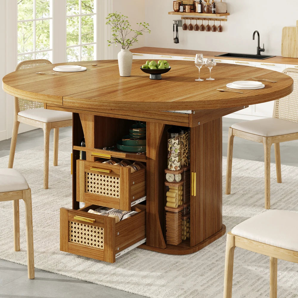 Table extensible 118-158 cm à tiroirs rotin