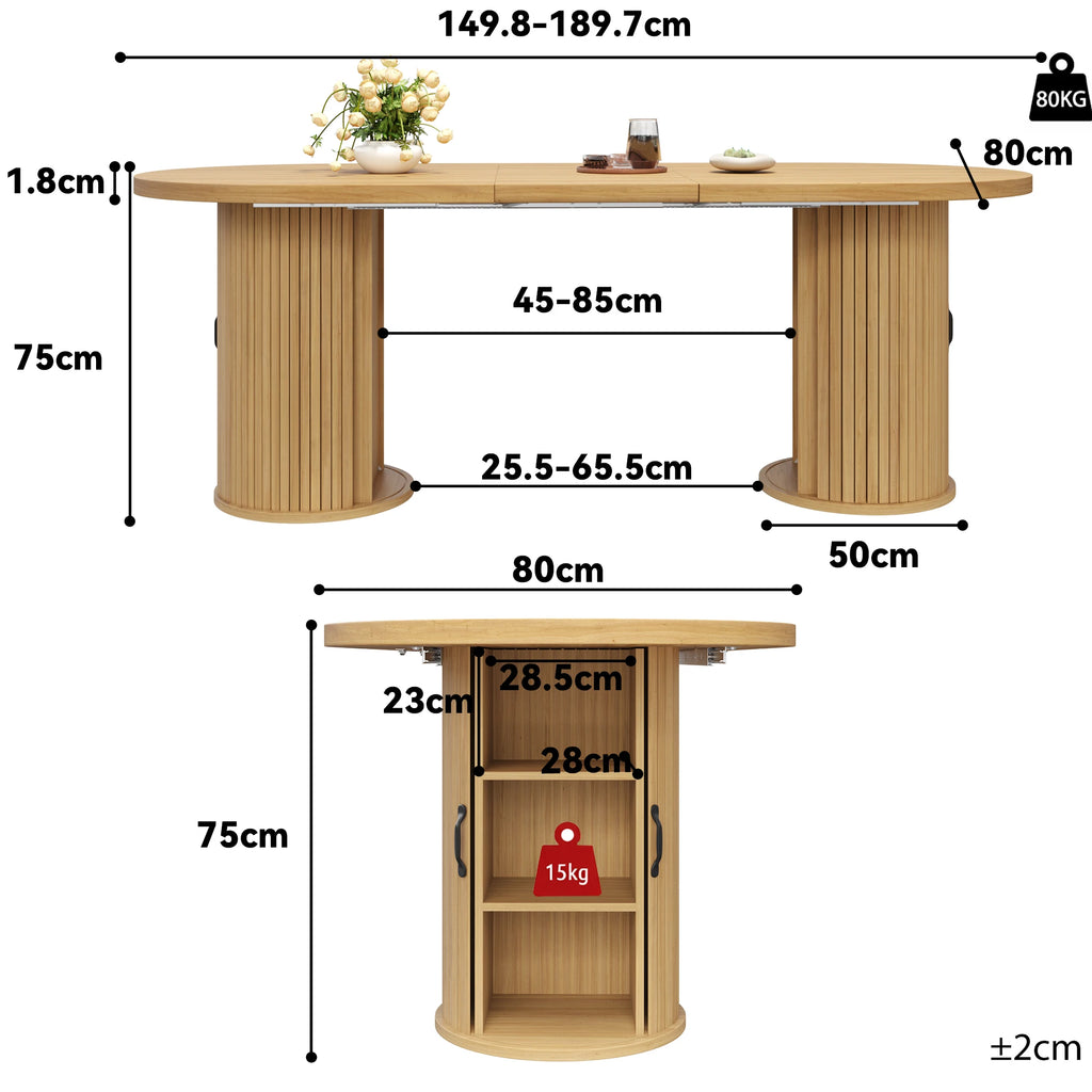 Table extensible avec rangement et poignées métal