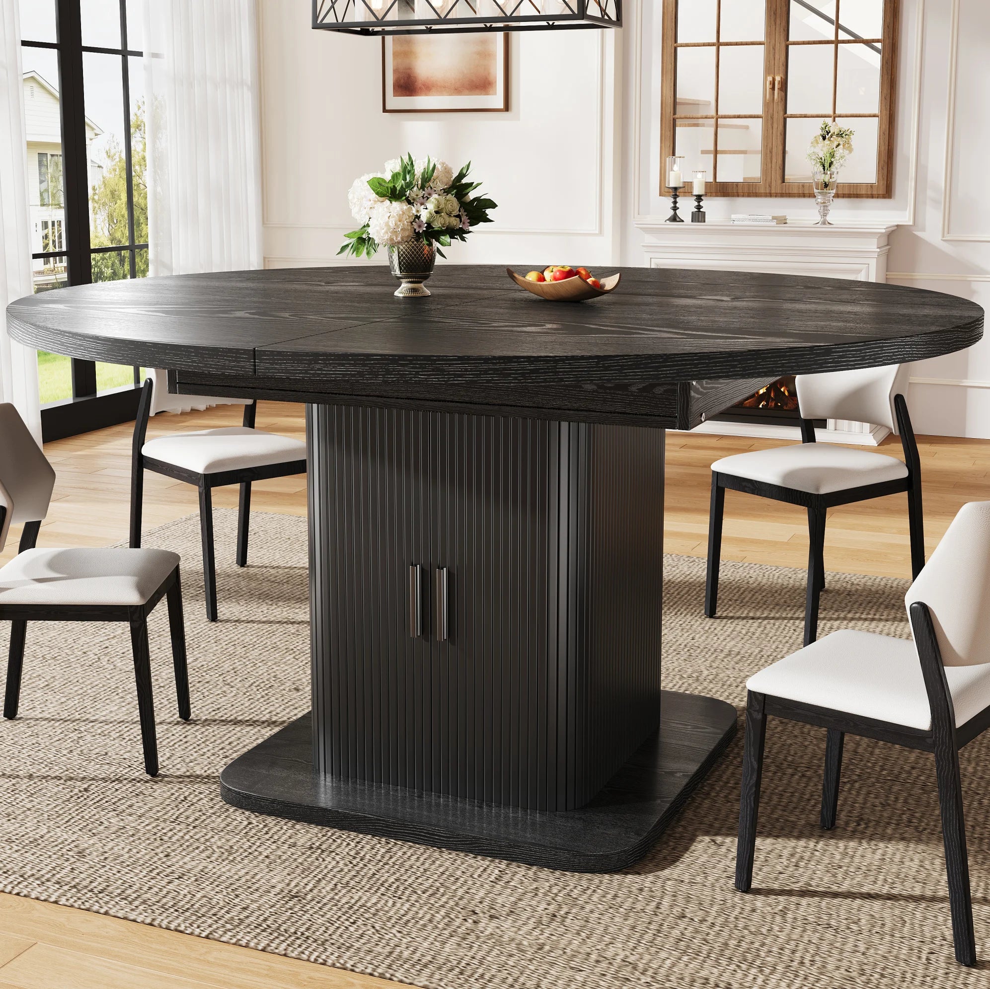 Table ovale extensible 110-150 cm avec rangement