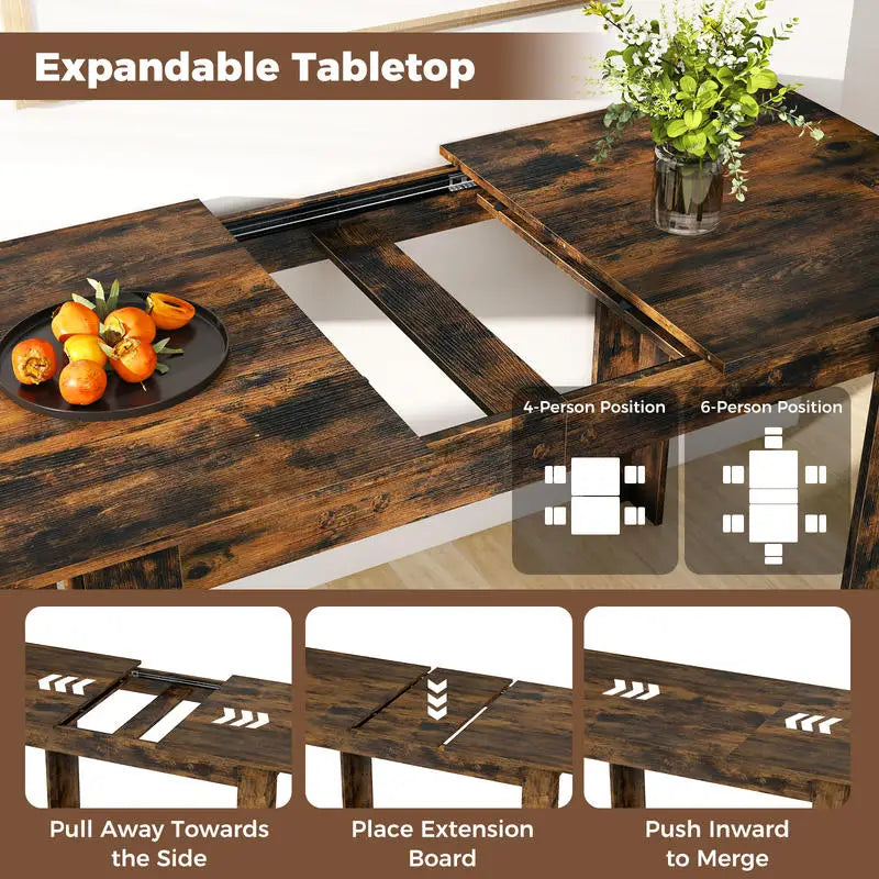 Table extensible plateau coulissant, finition brune