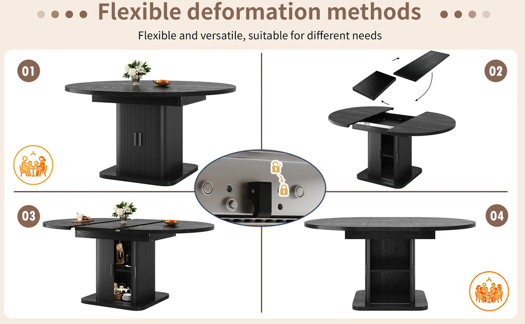 Table ovale extensible 110-150 cm avec rangement
