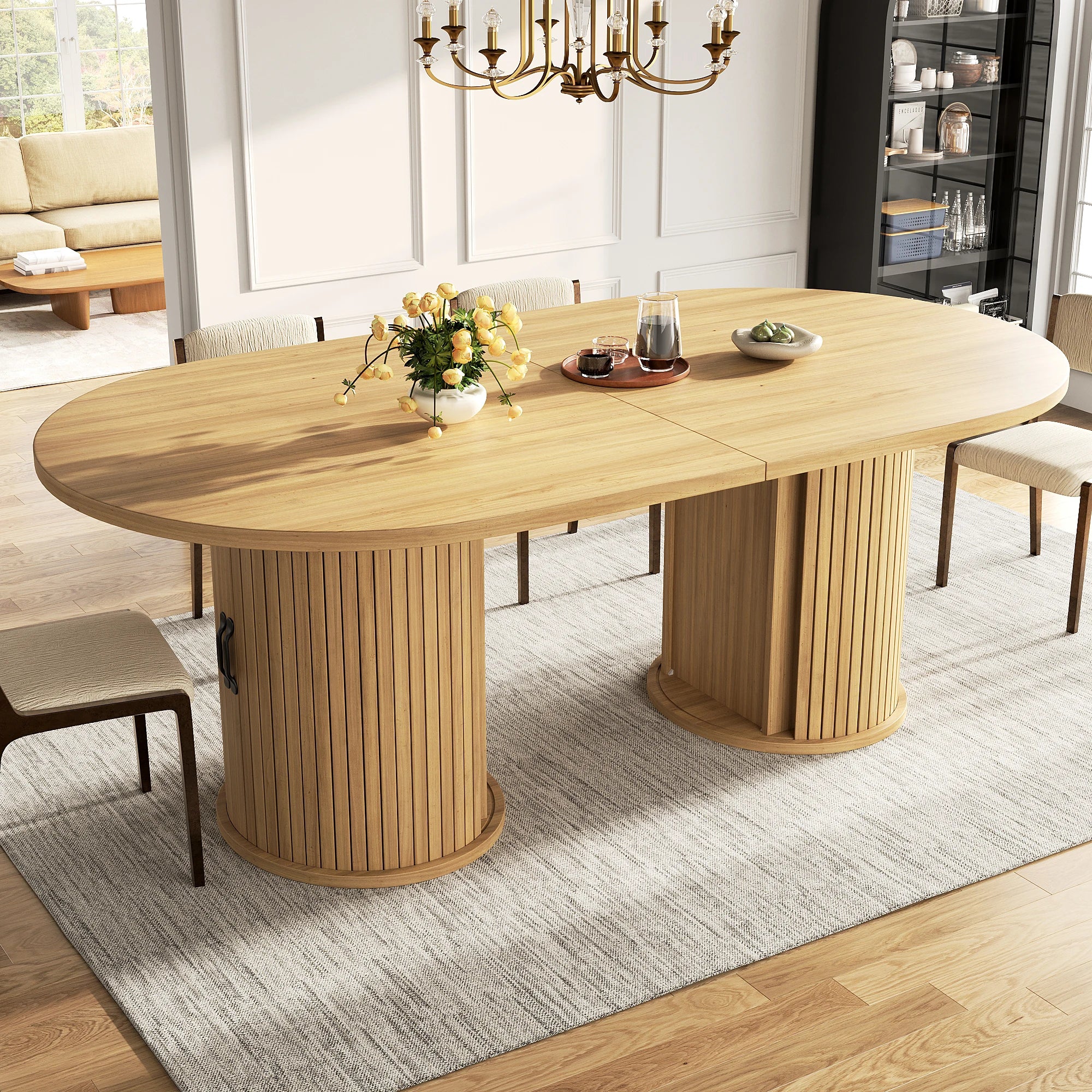 Table extensible avec rangement et poignées métal
