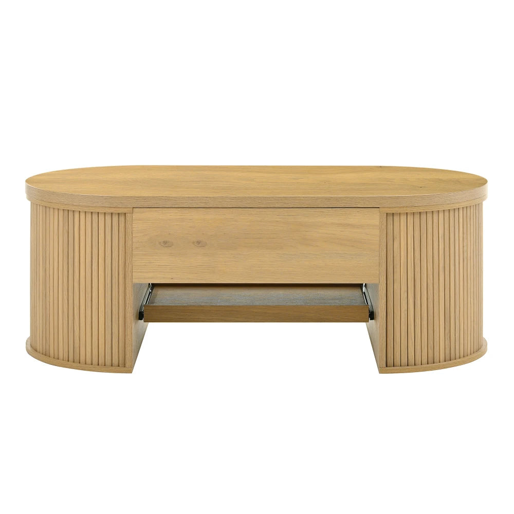 Table basse relevable, côtés bois courbes