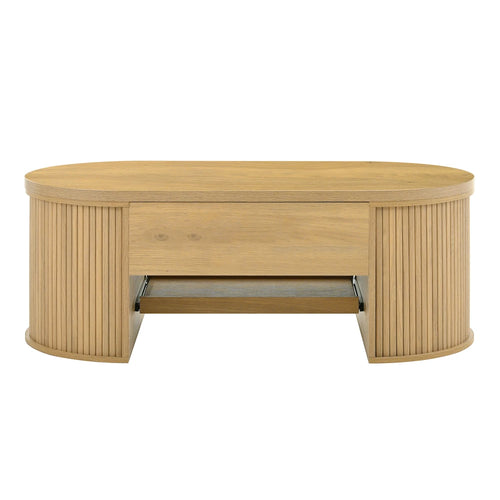 Table basse relevable, côtés bois courbes