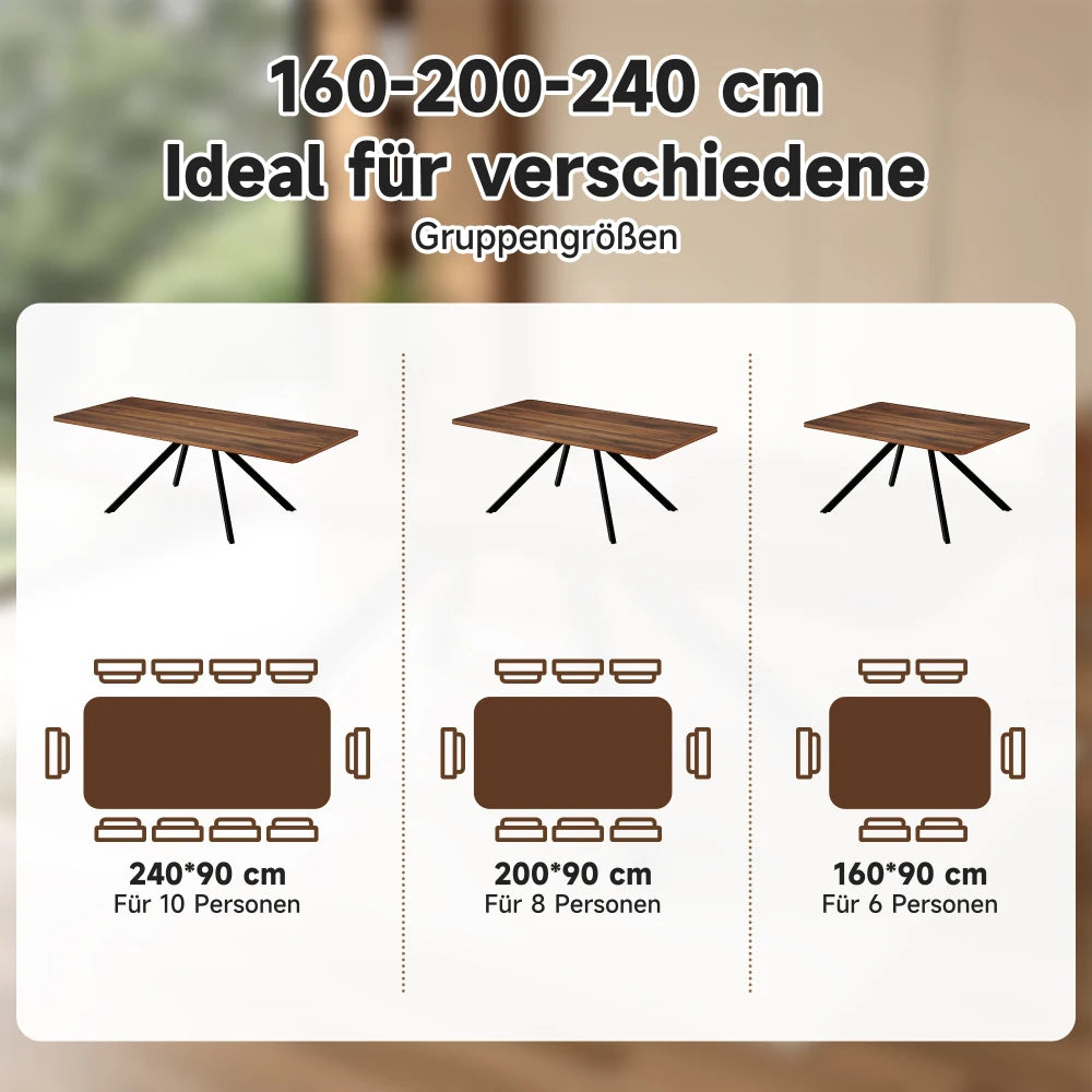 Table extensible 160-200-240 × 90 cm, finition noyer