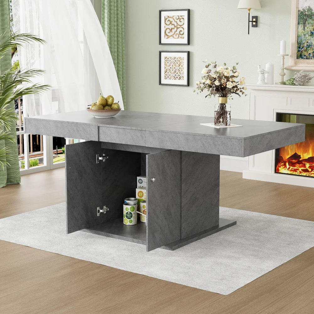 Table extensible 140-180 cm, plateau aspect béton