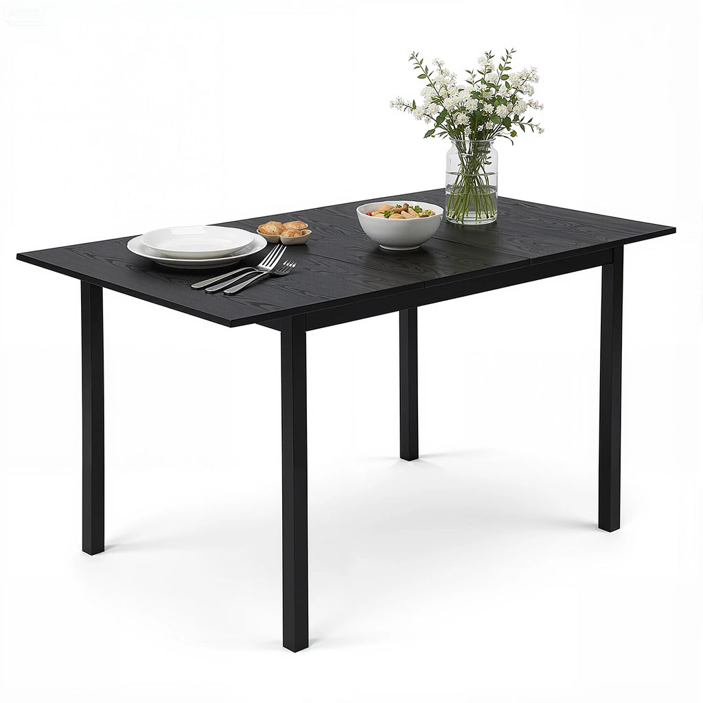 Table extensible noire 120-160 cm, piètement métal