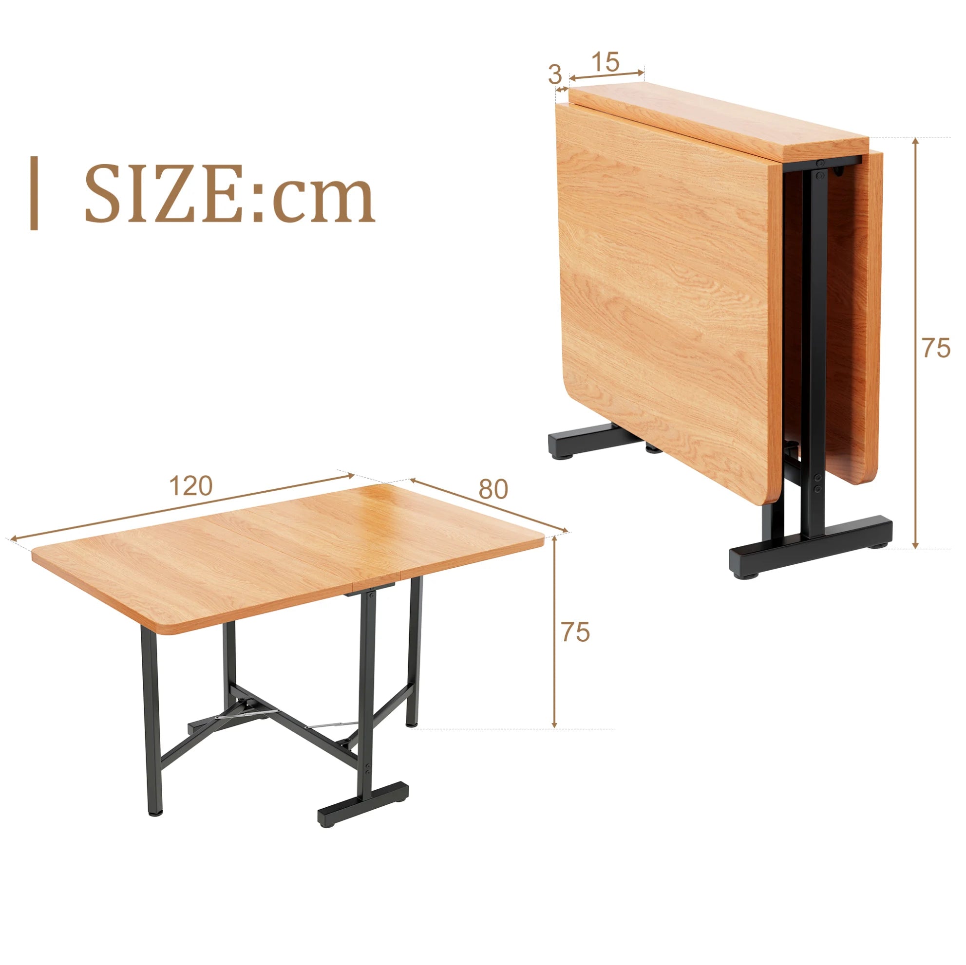Table pliante 120 × 80 cm, bois naturel