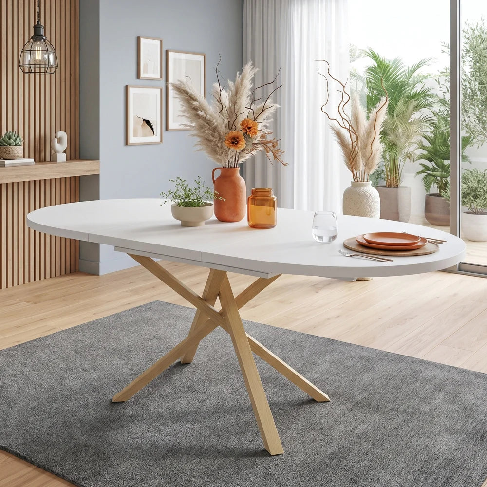 Table ronde extensible 100-140 cm, pieds croisés