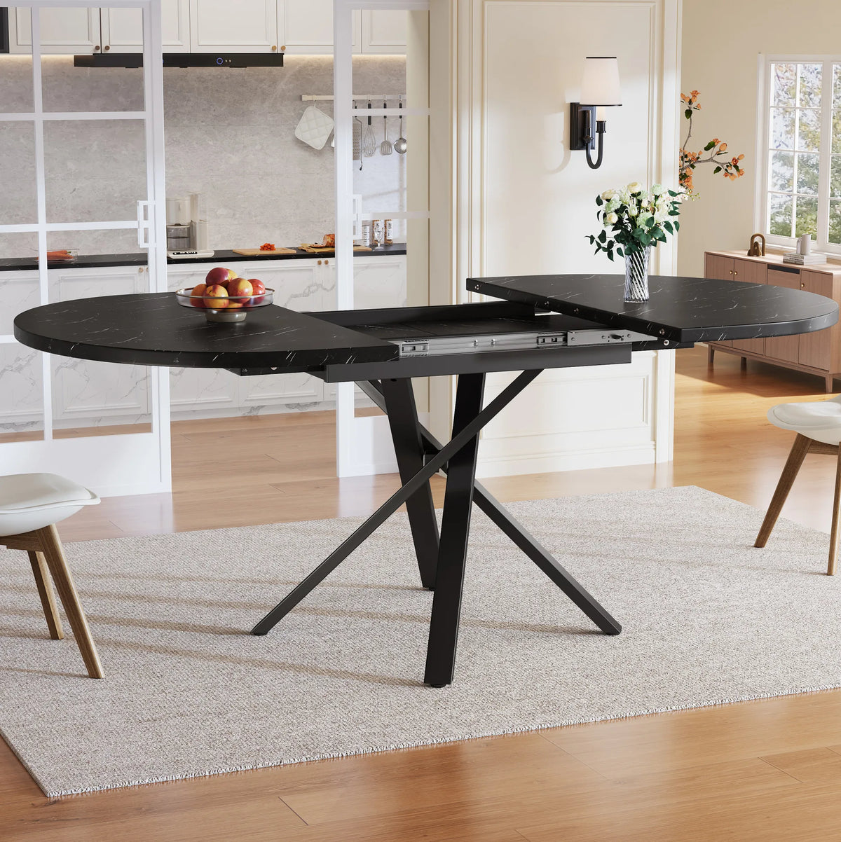 Table ronde extensible 100-140 cm, aspect marbre