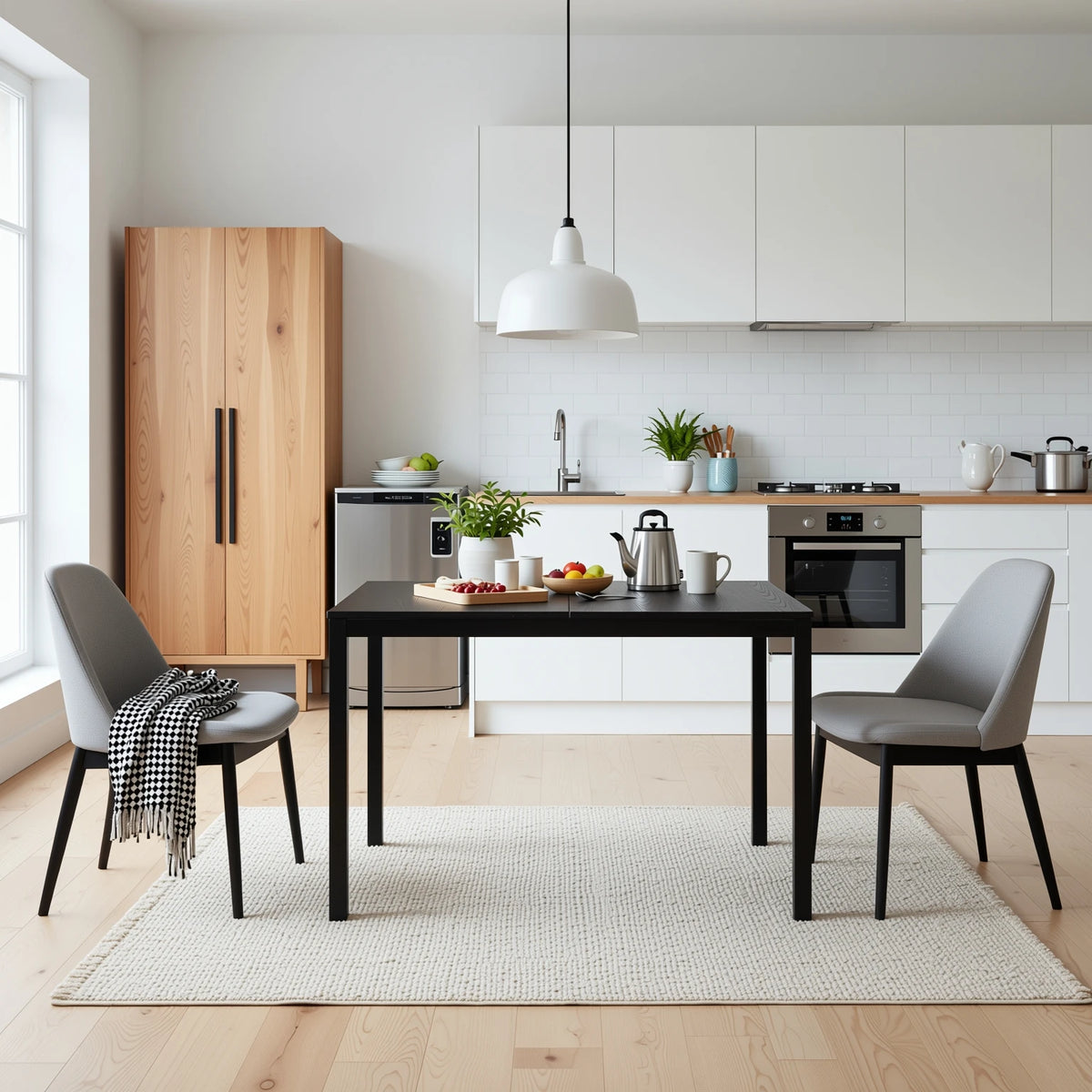 Table extensible noire 120-160 cm, piètement métal