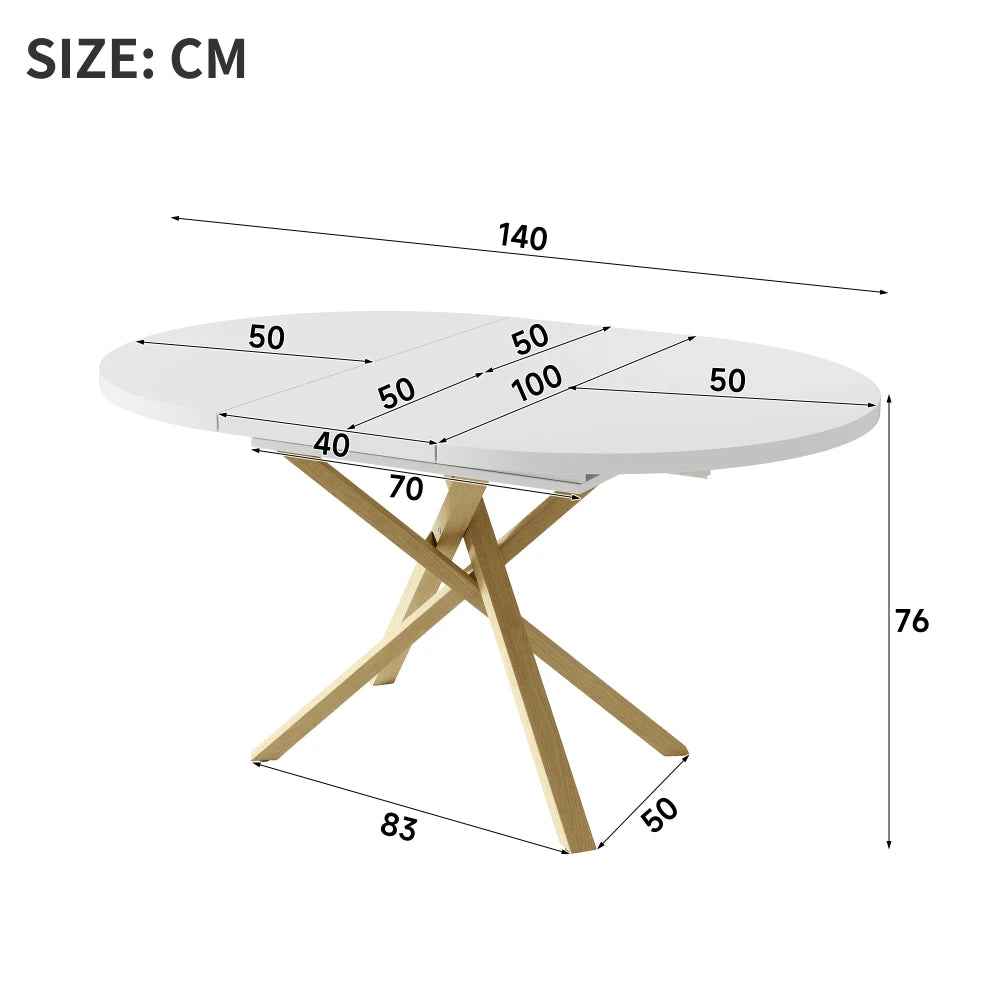 Table ronde extensible 100-140 cm, pieds croisés