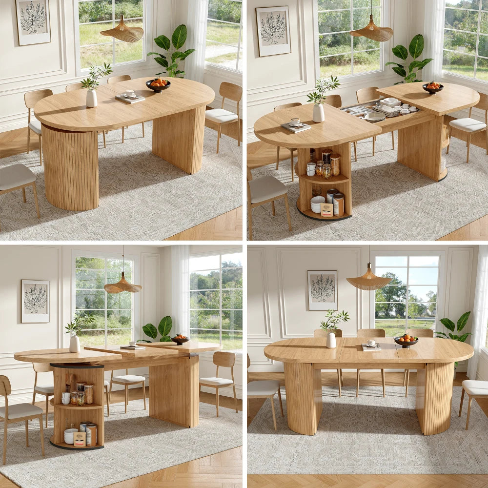 Table extensible bois naturel avec rangement
